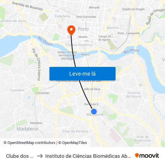 Clube dos Caçadores to Instituto de Ciências Biomédicas Abel Salazar - Polo de Medicina map