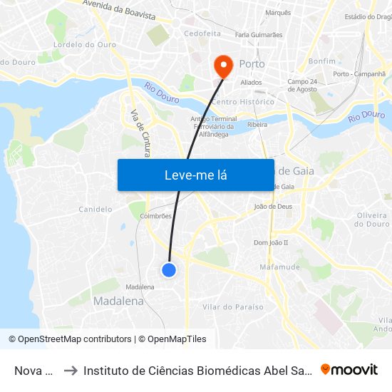 Nova Lisboa to Instituto de Ciências Biomédicas Abel Salazar - Polo de Medicina map