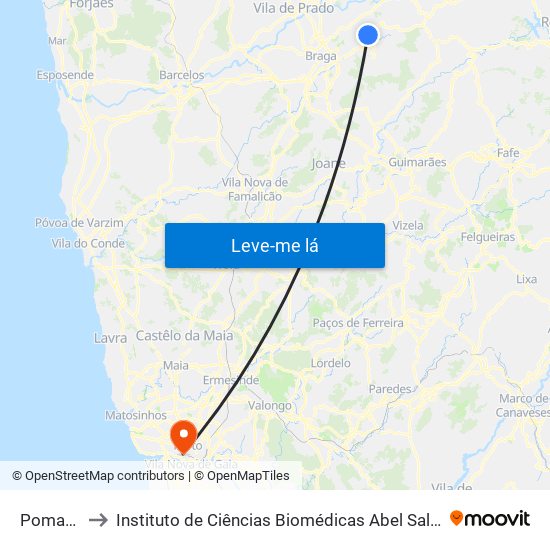 Pomarelho I to Instituto de Ciências Biomédicas Abel Salazar - Polo de Medicina map