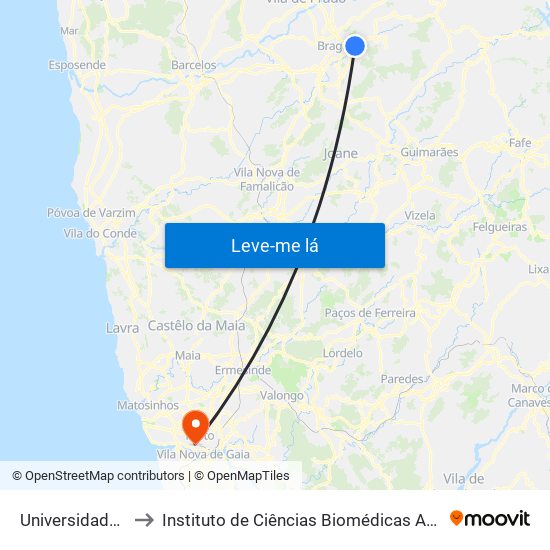 Universidade do Minho II to Instituto de Ciências Biomédicas Abel Salazar - Polo de Medicina map