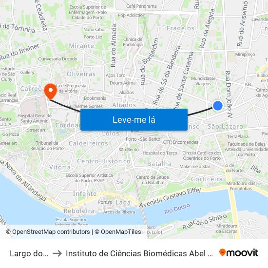 Largo do Padrão to Instituto de Ciências Biomédicas Abel Salazar - Polo de Medicina map