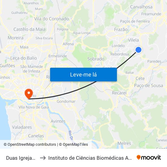 Duas Igrejas (Lameiras) to Instituto de Ciências Biomédicas Abel Salazar - Polo de Medicina map