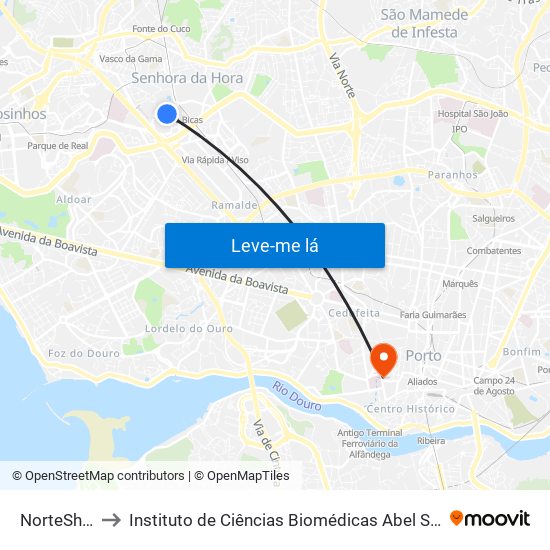 NorteShopping to Instituto de Ciências Biomédicas Abel Salazar - Polo de Medicina map