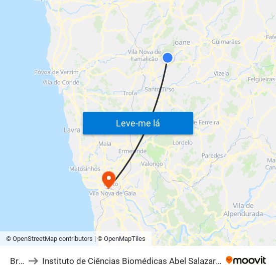 Breia to Instituto de Ciências Biomédicas Abel Salazar - Polo de Medicina map