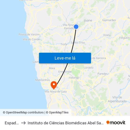 Espadaneira to Instituto de Ciências Biomédicas Abel Salazar - Polo de Medicina map