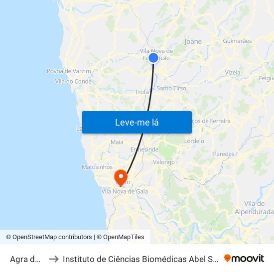 Agra do Vinhal to Instituto de Ciências Biomédicas Abel Salazar - Polo de Medicina map