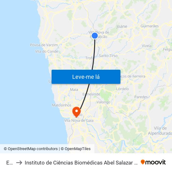 Eiral to Instituto de Ciências Biomédicas Abel Salazar - Polo de Medicina map