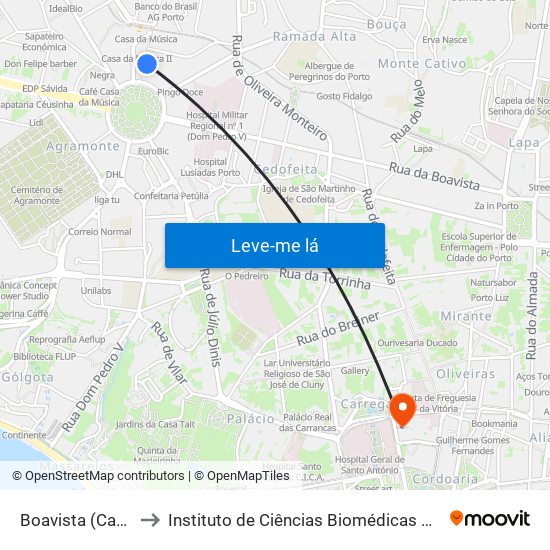 Boavista (Casa da Música) to Instituto de Ciências Biomédicas Abel Salazar - Polo de Medicina map