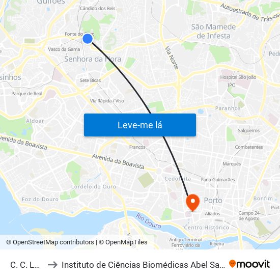 C. C. Londres to Instituto de Ciências Biomédicas Abel Salazar - Polo de Medicina map