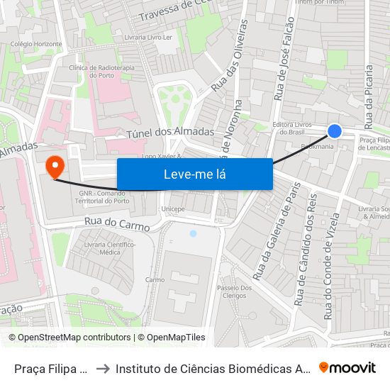 Praça Filipa de Lencastre to Instituto de Ciências Biomédicas Abel Salazar - Polo de Medicina map