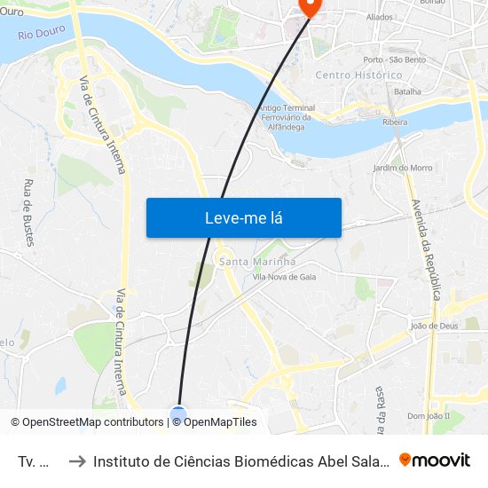 Tv. Matas to Instituto de Ciências Biomédicas Abel Salazar - Polo de Medicina map