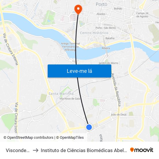 Visconde Devesas to Instituto de Ciências Biomédicas Abel Salazar - Polo de Medicina map