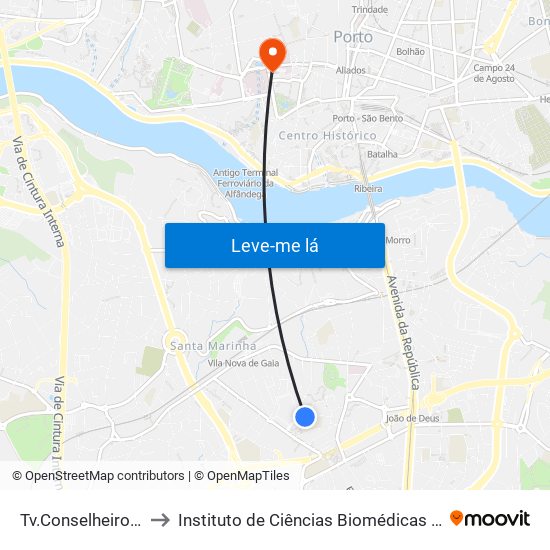 Tv.Conselheiro Veloso da Cruz to Instituto de Ciências Biomédicas Abel Salazar - Polo de Medicina map