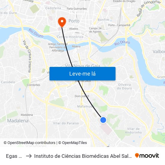 Egas Moniz to Instituto de Ciências Biomédicas Abel Salazar - Polo de Medicina map