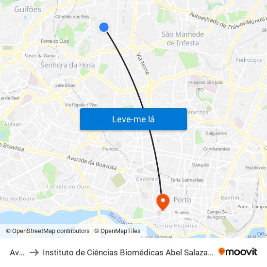 Avilhó to Instituto de Ciências Biomédicas Abel Salazar - Polo de Medicina map