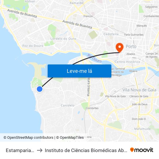 Estamparia Lavadores to Instituto de Ciências Biomédicas Abel Salazar - Polo de Medicina map