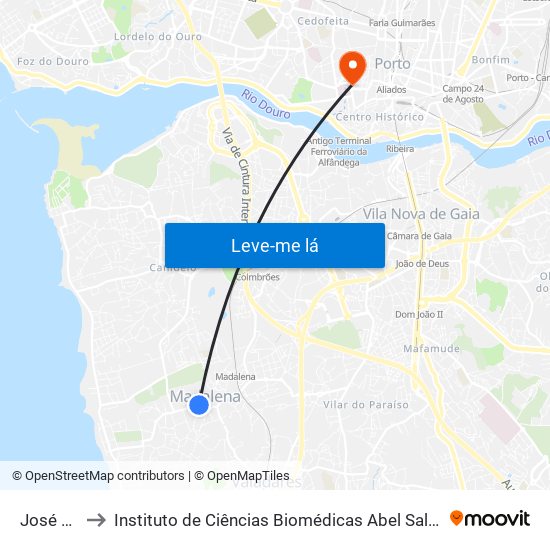 José Poças to Instituto de Ciências Biomédicas Abel Salazar - Polo de Medicina map