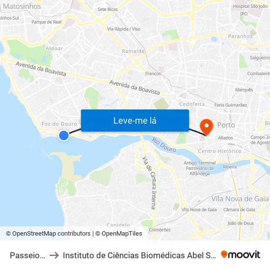 Passeio Alegre to Instituto de Ciências Biomédicas Abel Salazar - Polo de Medicina map