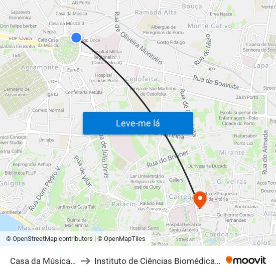 Casa da Música / Rot. da Boavista to Instituto de Ciências Biomédicas Abel Salazar - Polo de Medicina map