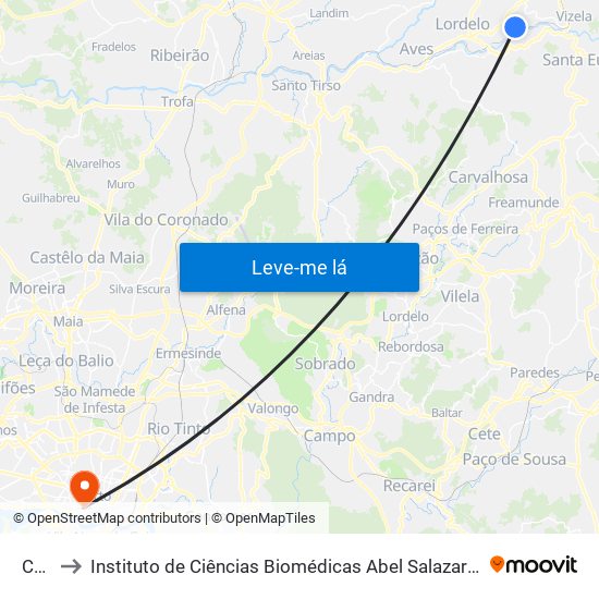 Cuca to Instituto de Ciências Biomédicas Abel Salazar - Polo de Medicina map