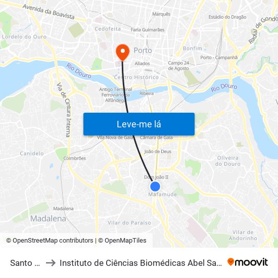 Santo Ovídio to Instituto de Ciências Biomédicas Abel Salazar - Polo de Medicina map