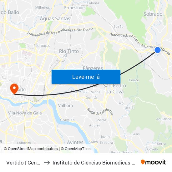 Vertido | Central da Ribeira to Instituto de Ciências Biomédicas Abel Salazar - Polo de Medicina map