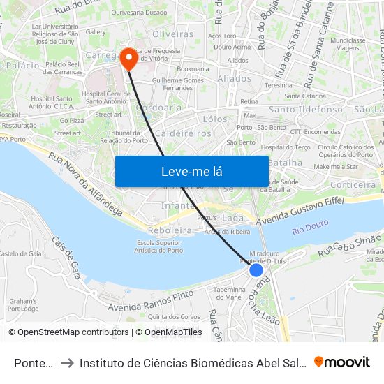 Ponte Luíz I to Instituto de Ciências Biomédicas Abel Salazar - Polo de Medicina map