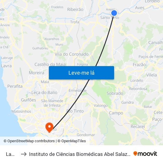 Lameira to Instituto de Ciências Biomédicas Abel Salazar - Polo de Medicina map