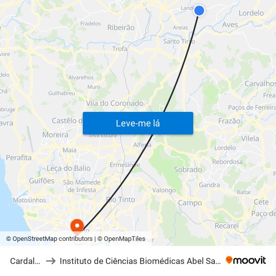 Cardal - Bente to Instituto de Ciências Biomédicas Abel Salazar - Polo de Medicina map