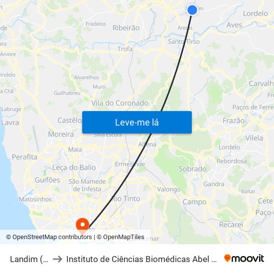 Landim (Centro) to Instituto de Ciências Biomédicas Abel Salazar - Polo de Medicina map