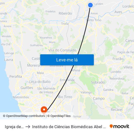 Igreja de Avidos to Instituto de Ciências Biomédicas Abel Salazar - Polo de Medicina map