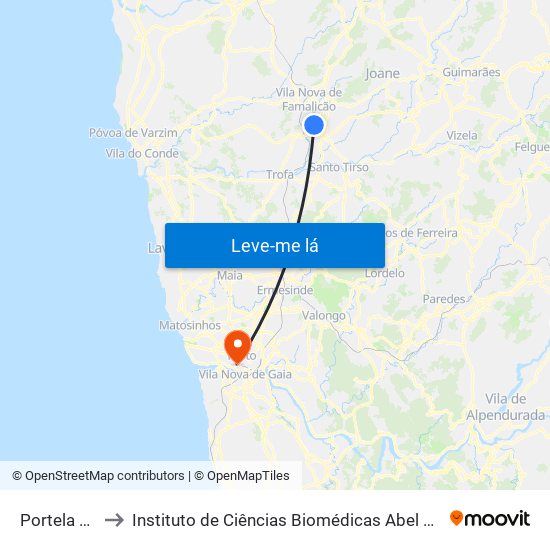 Portela de Cima to Instituto de Ciências Biomédicas Abel Salazar - Polo de Medicina map