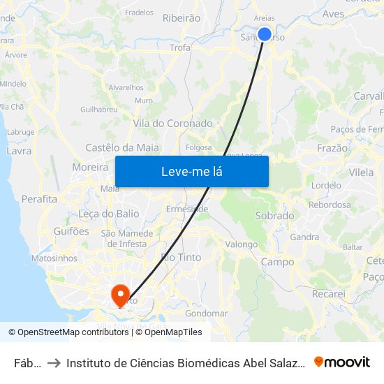 Fábrica to Instituto de Ciências Biomédicas Abel Salazar - Polo de Medicina map