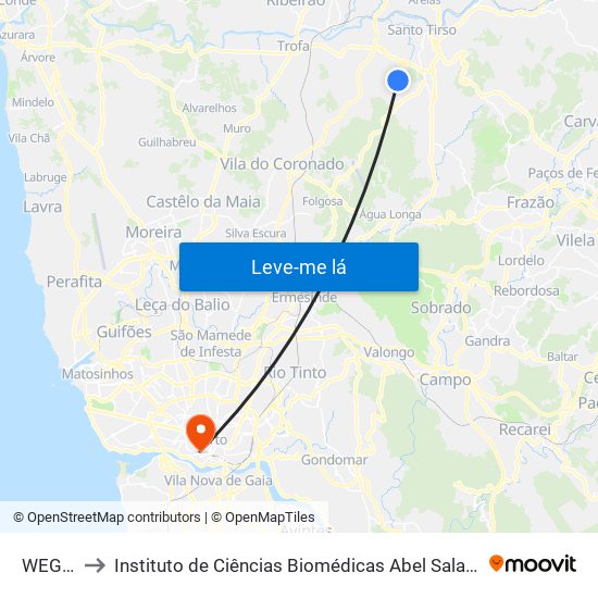 WEGEuro to Instituto de Ciências Biomédicas Abel Salazar - Polo de Medicina map