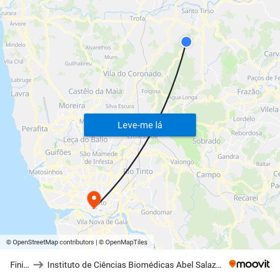 Finieco to Instituto de Ciências Biomédicas Abel Salazar - Polo de Medicina map