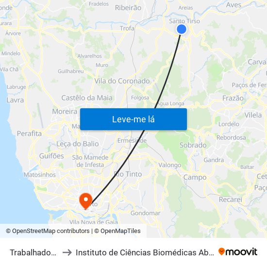 Trabalhadores do Arco to Instituto de Ciências Biomédicas Abel Salazar - Polo de Medicina map