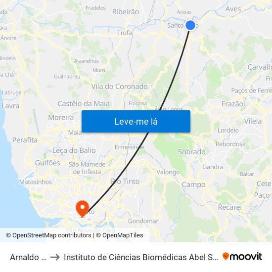 Arnaldo Coelho to Instituto de Ciências Biomédicas Abel Salazar - Polo de Medicina map