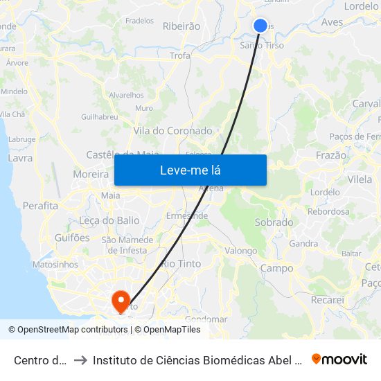 Centro de Saúde to Instituto de Ciências Biomédicas Abel Salazar - Polo de Medicina map