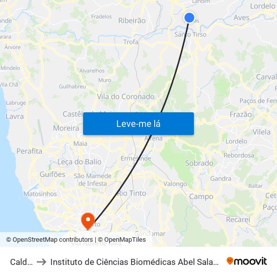 Caldelas to Instituto de Ciências Biomédicas Abel Salazar - Polo de Medicina map