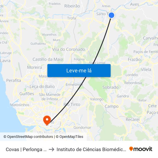 Covas | Perlonga 2 | Casa de Repouso to Instituto de Ciências Biomédicas Abel Salazar - Polo de Medicina map