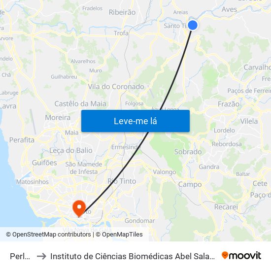 Perlonga to Instituto de Ciências Biomédicas Abel Salazar - Polo de Medicina map