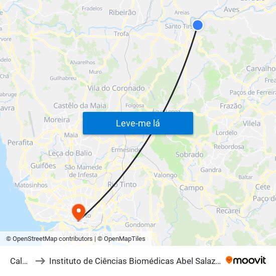 Calçada to Instituto de Ciências Biomédicas Abel Salazar - Polo de Medicina map