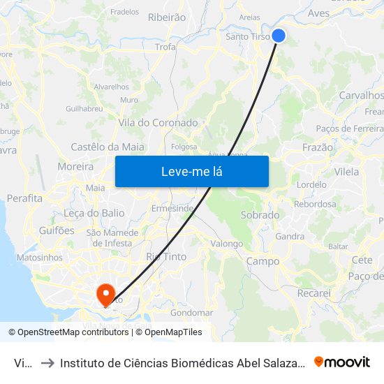 Vinha to Instituto de Ciências Biomédicas Abel Salazar - Polo de Medicina map