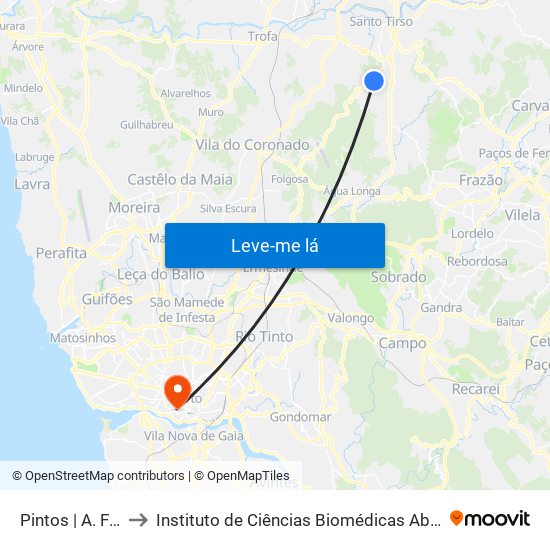 Pintos | A. Figueiredo 3 to Instituto de Ciências Biomédicas Abel Salazar - Polo de Medicina map