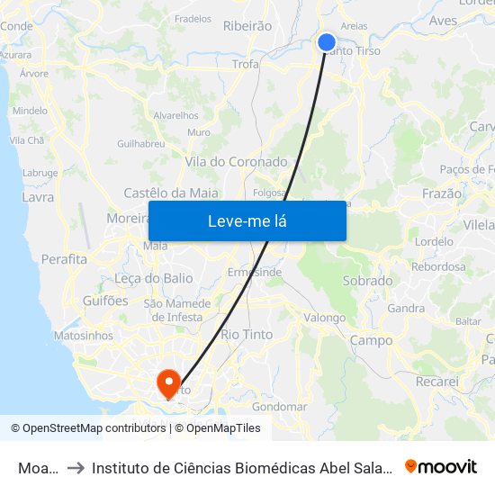 Moagem to Instituto de Ciências Biomédicas Abel Salazar - Polo de Medicina map