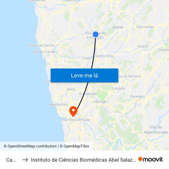 Campos to Instituto de Ciências Biomédicas Abel Salazar - Polo de Medicina map