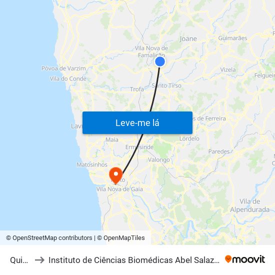 Quintão to Instituto de Ciências Biomédicas Abel Salazar - Polo de Medicina map