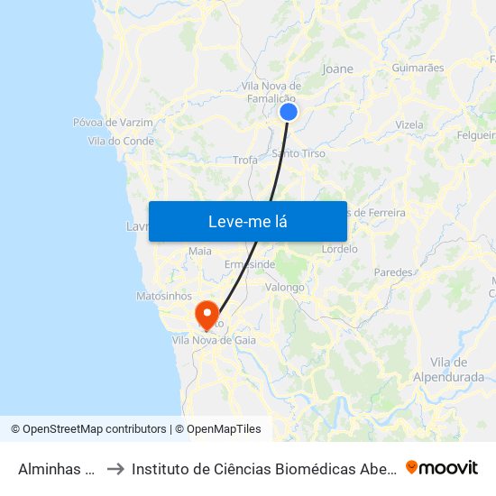 Alminhas Roubadas to Instituto de Ciências Biomédicas Abel Salazar - Polo de Medicina map