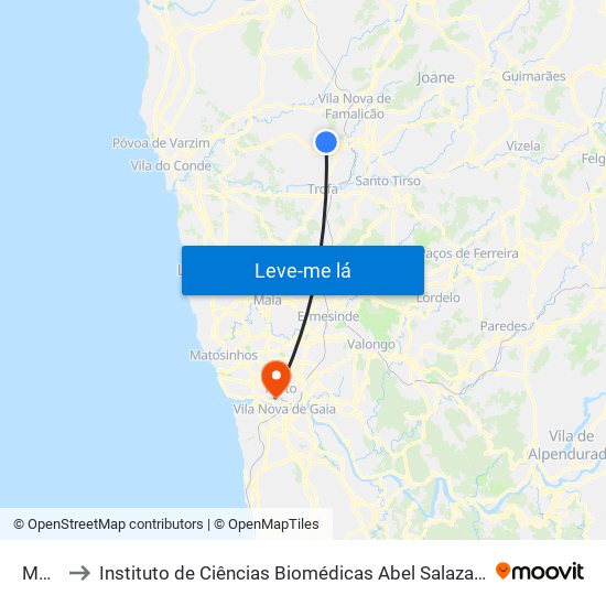 Monte to Instituto de Ciências Biomédicas Abel Salazar - Polo de Medicina map