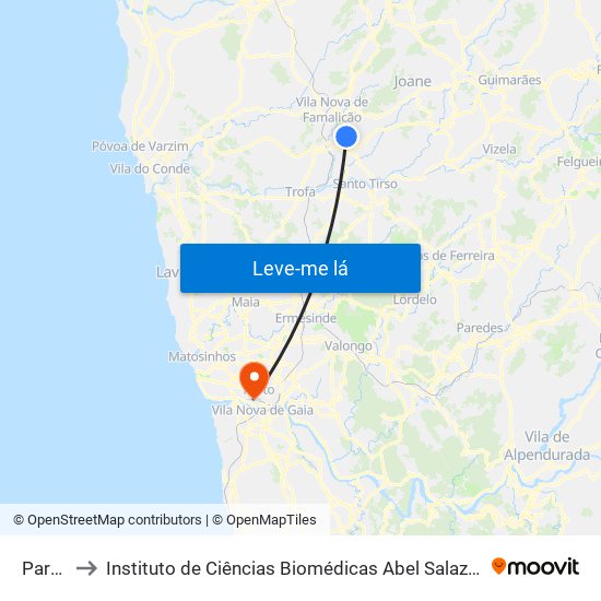 Parente to Instituto de Ciências Biomédicas Abel Salazar - Polo de Medicina map